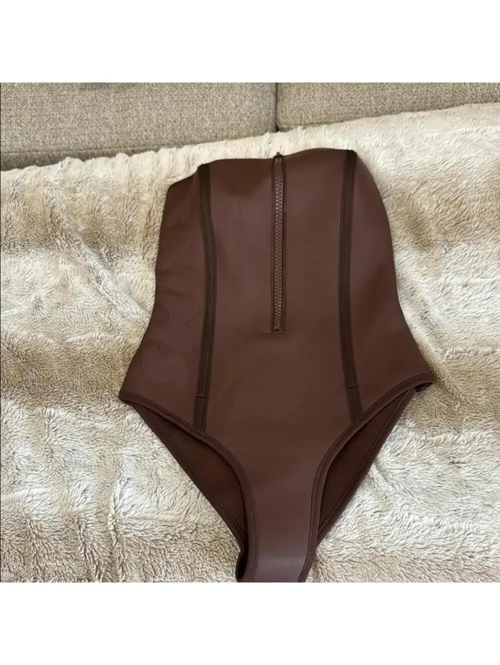 Skims Rubberized Scuba Swim Strapless One Piece - Cocoa